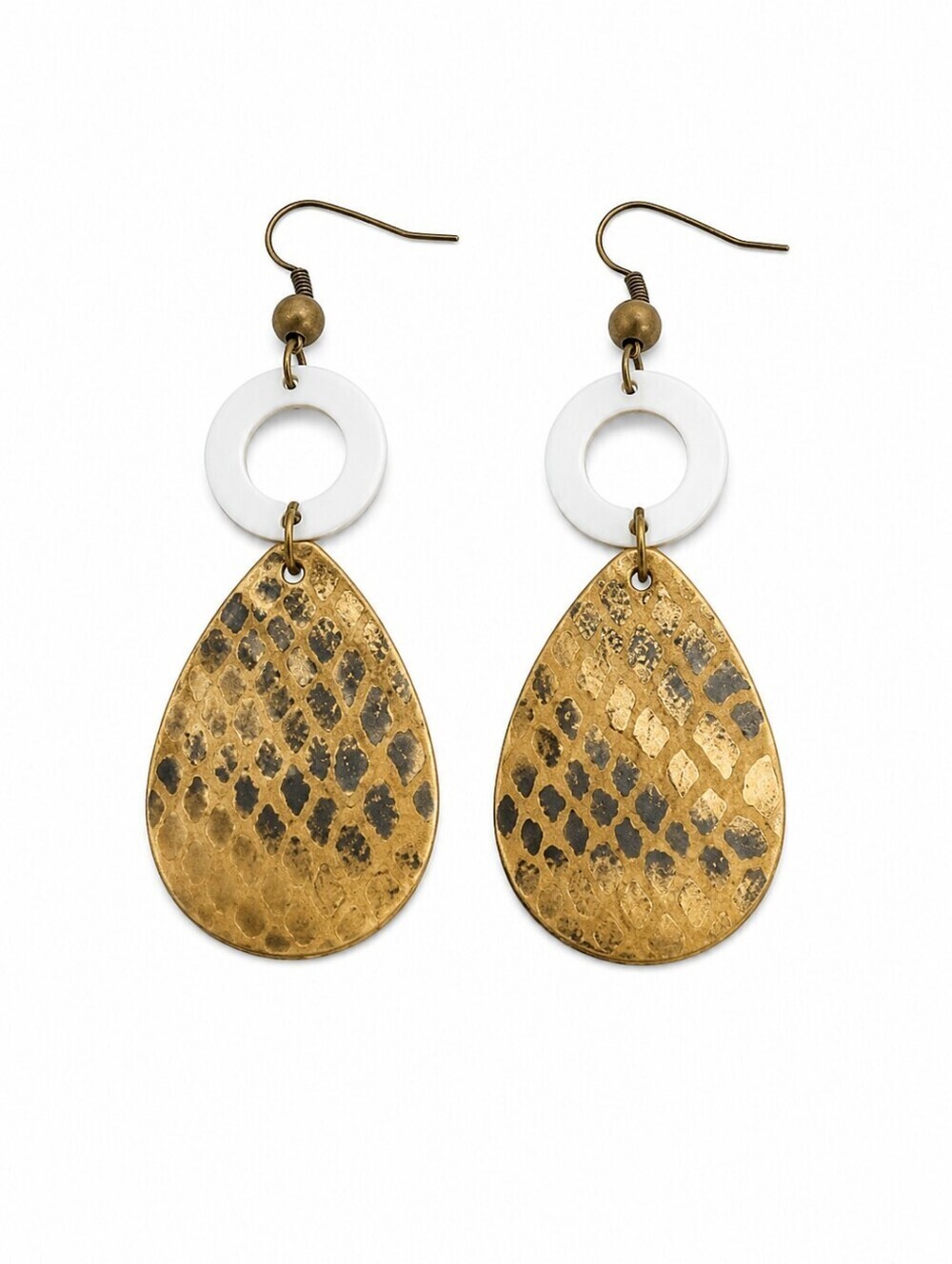 3/$30 VTG Snakeskin Teardrop Shell Long Dangle Hook Earrings